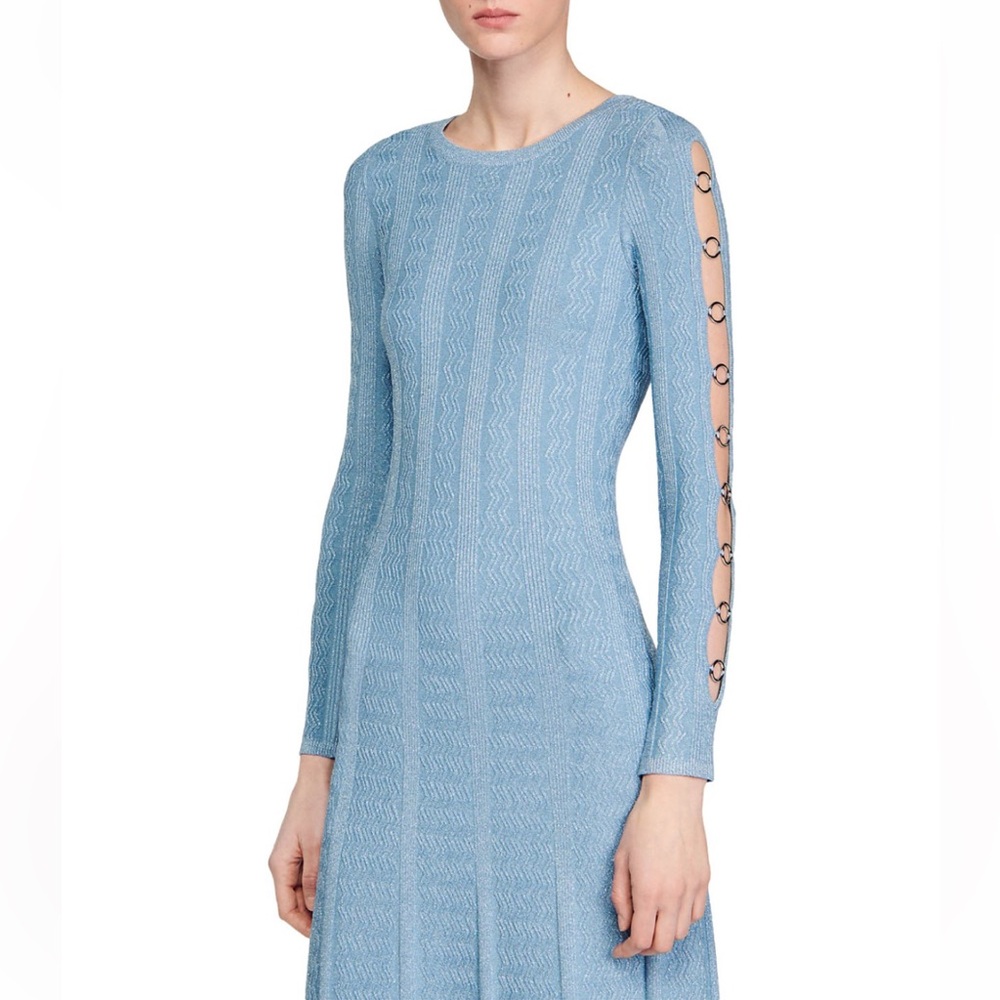 NWOT Sandro Saje Metallic Ring Embellished Long Sleeve Midi Dress w/ fabric pull